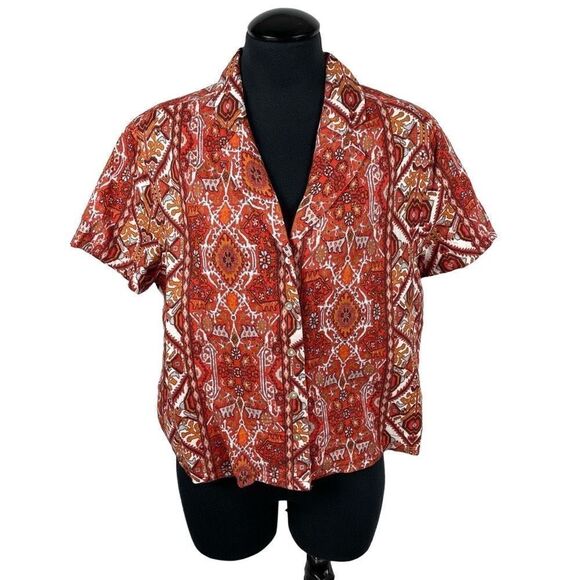 Rachel Zoe NWT Tribal Cropped 100% Linen Button Up Shirt - Women’s M - Picture 1 of 9
